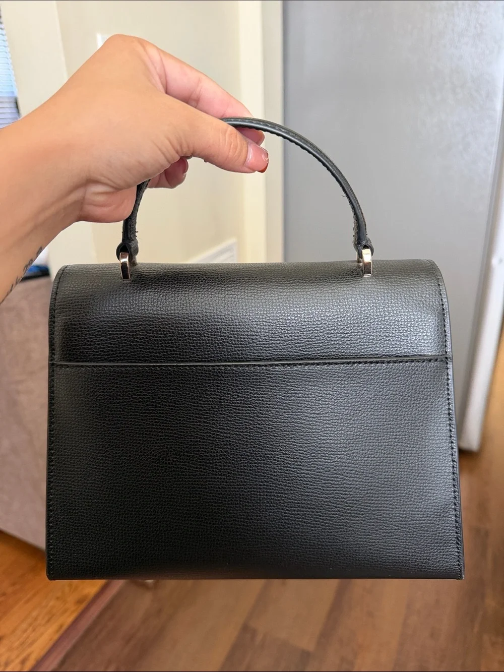 kate spade Black Leather Top-Handle Bag with Gold Logo